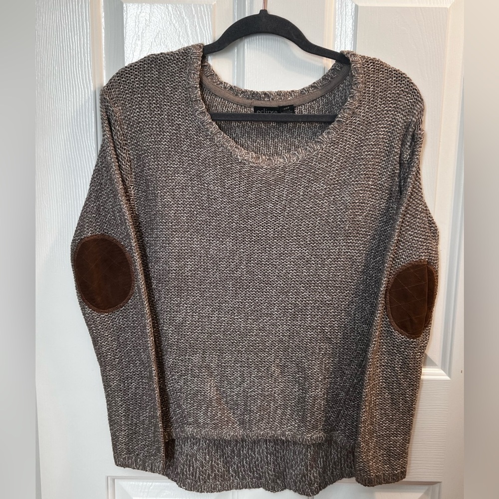 Brown Knit Sweater with Suede Elbow Detail